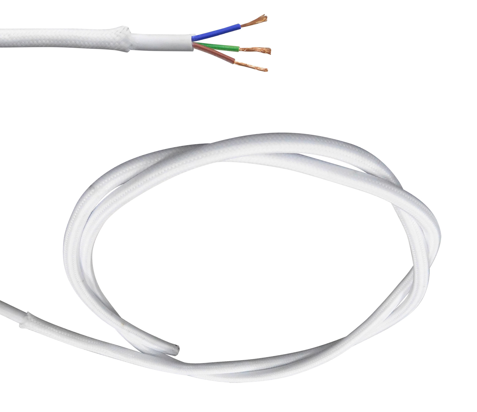 D0423  Cavo 1m White Braided 3 Core 0.75mm Cable